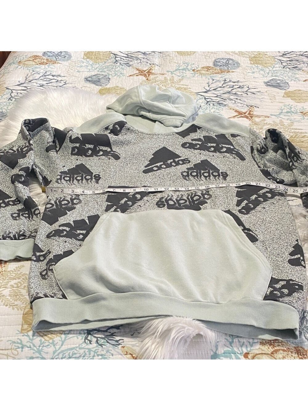 Adidas Gray Patterned Hoodie - Picture 1 of 8